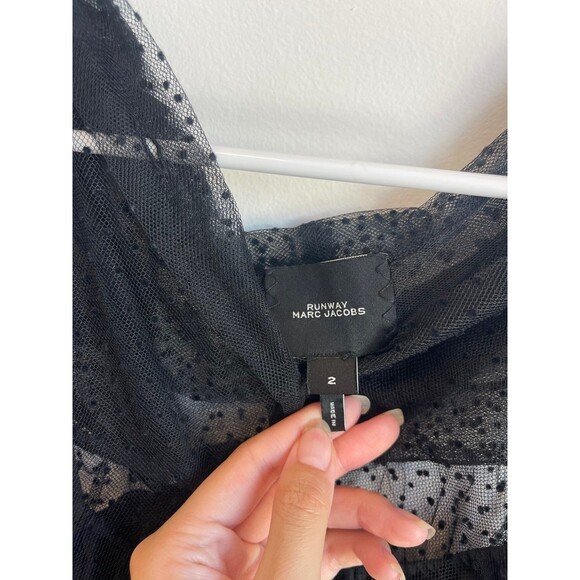 MARC JACOBS Polka Dot Tie Neck Sheer Tulle Blouse In Black size 2 MSRP $850 - Picture 3 of 7